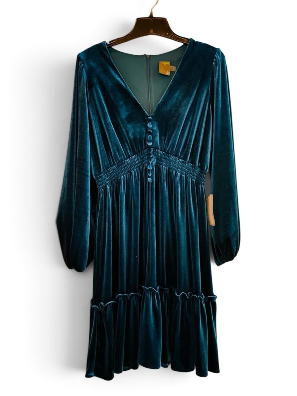 Nordstrom Maxi Long Sleeve Blue Velvet Dress Boho Ruffle All Occasions Size 8